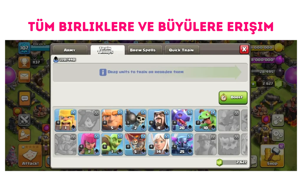 Tüm Birliklere ve Büyülere Erişim